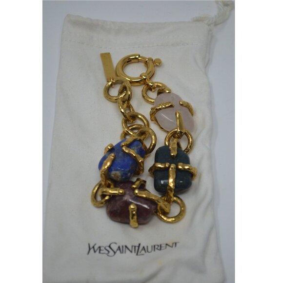 Yves Saint Laurent Arty Hammered Gold Plated Semi Precious Gem-Stones Bracelet - Picture 4 of 6